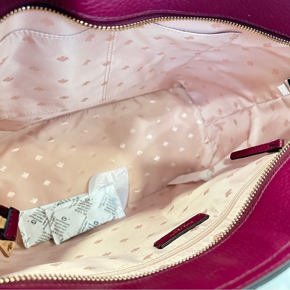 Kate Spade Hayes Top Zip Tote Bag Pebbled Leather in Blackberry - Picture 7 of 10